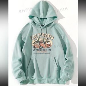 Shein California Drawstring Hoodie (Mint green).
